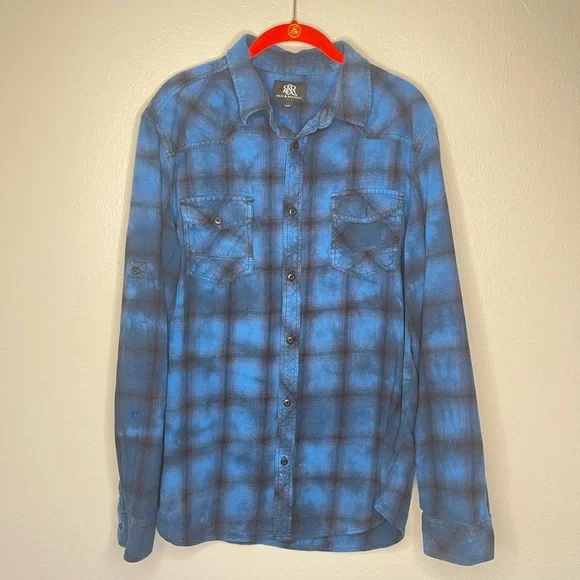 Rock & Republic Blue Black Plaid Flannel Haute Madre DIY Long Sleeve - Picture 2 of 8